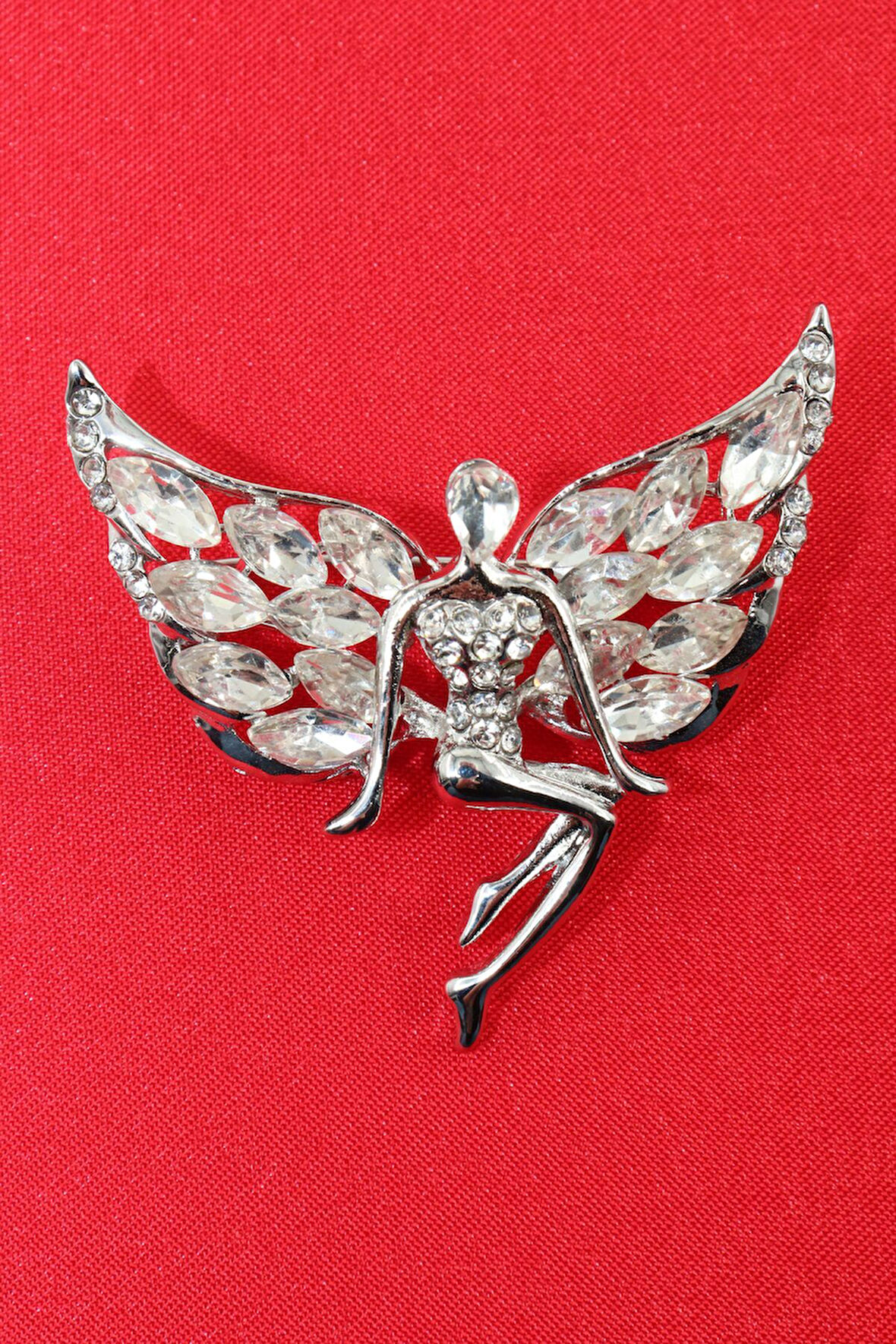 Gümüş Renk Melek Broş. Elmas Taşlı Broş. Yaka Iğnesi Broş. Kadın Broş. Gümüş Broş