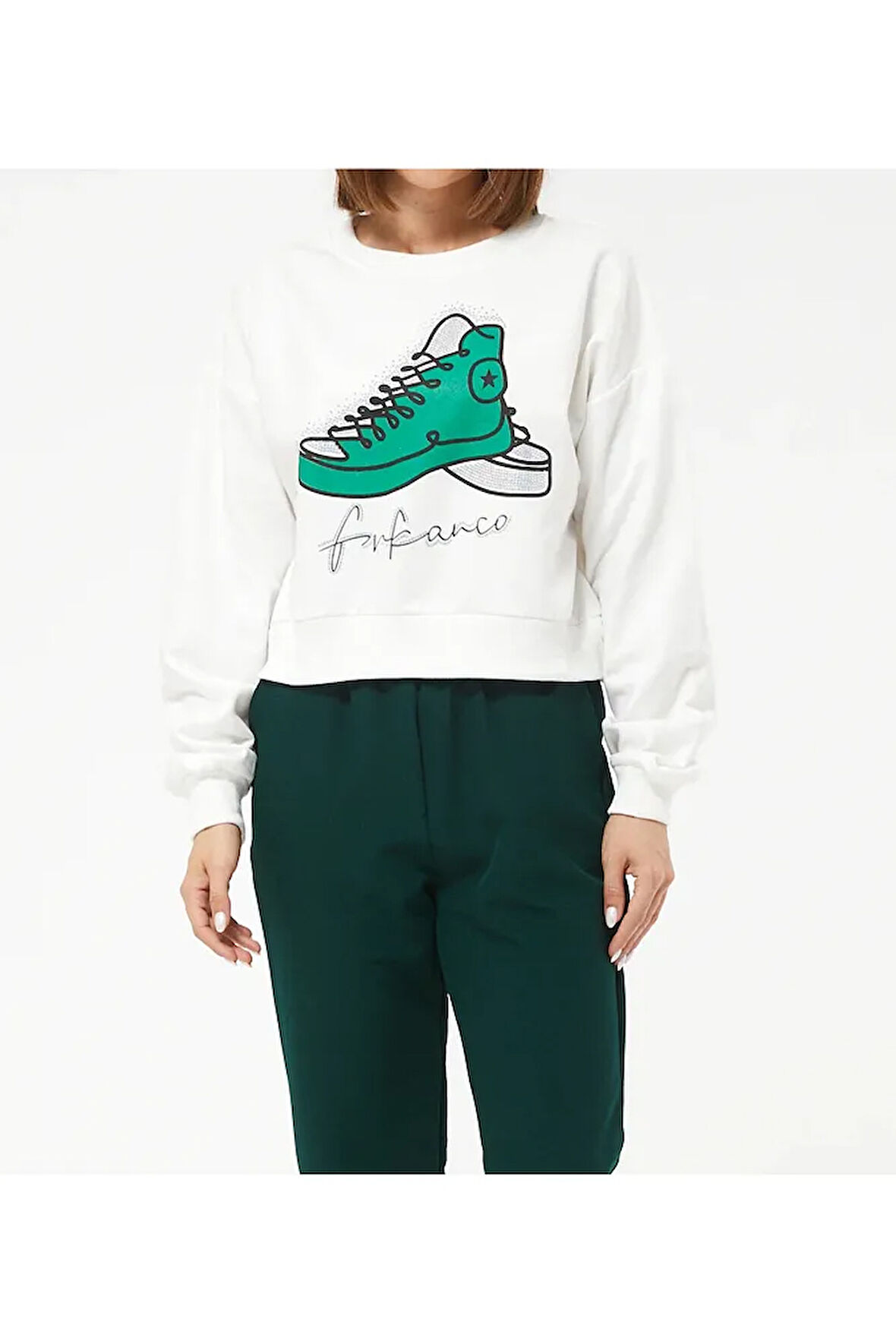 Kadın Ayakkabı Baskılı Kısa Sweatshirt