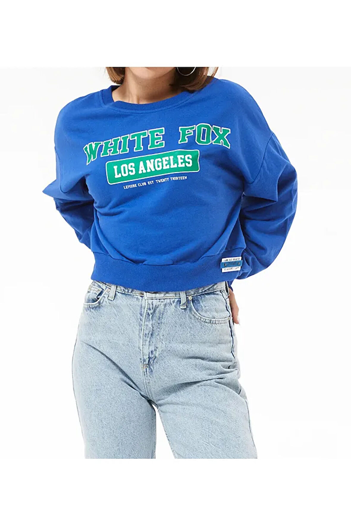 Kadın White Fox Baskılı Kısa Sweatshirt