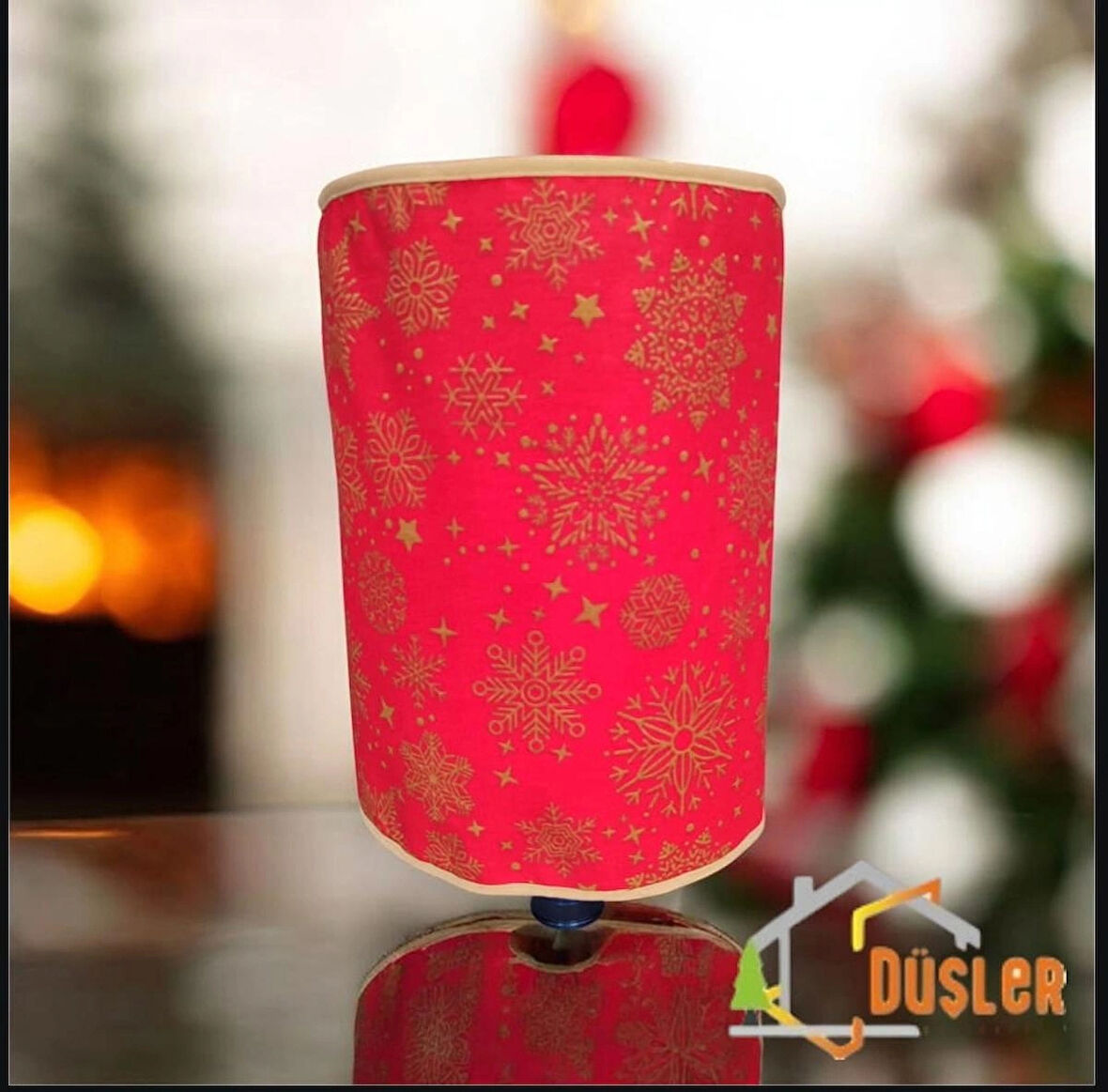 Snowy Kırmızı Yeniyıl Yaldızlı Kar Tanesi Desenli Damacana Kılıfı Sebil Koruma Saklama Örtüsü