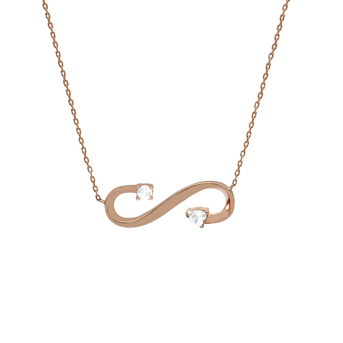 Zirkon Taşlı Sonsuzluk Tasarım Rose Renk 925 Ayar Gümüş Kadın Kolye