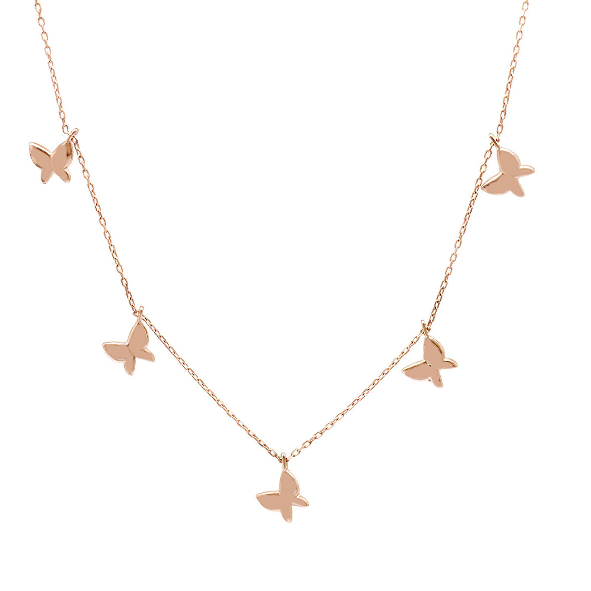 Kelebek Detaylı Rose Renk 925 Ayar Gümüş Kadın Şans Kolyesi