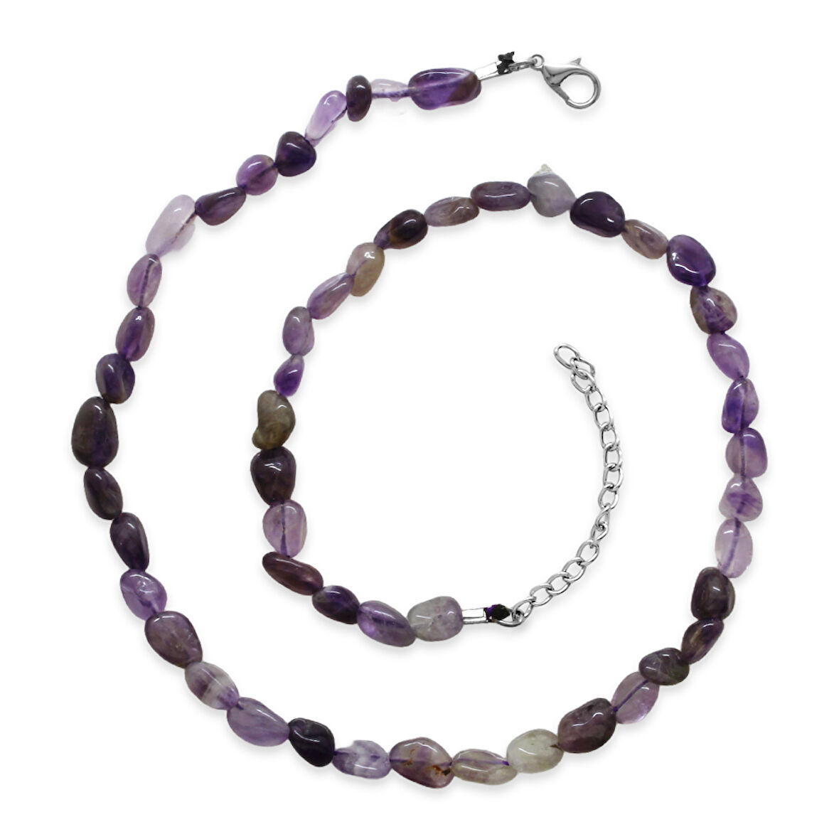 Silver Renk Metal Zincirli Amorf Ametist Doğaltaş Kadın Kolye