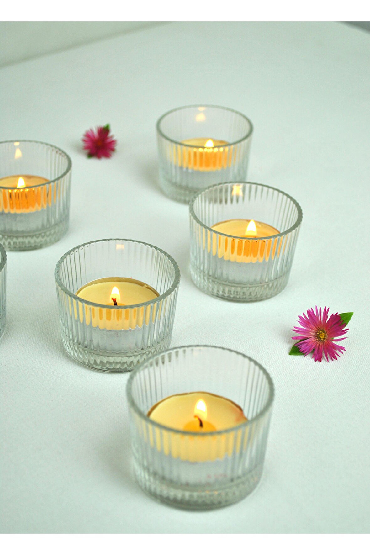6 Adet Mumluk Küçük Boy Saydam Cam Çap: 5 Cm Tealight Mum Mumluk