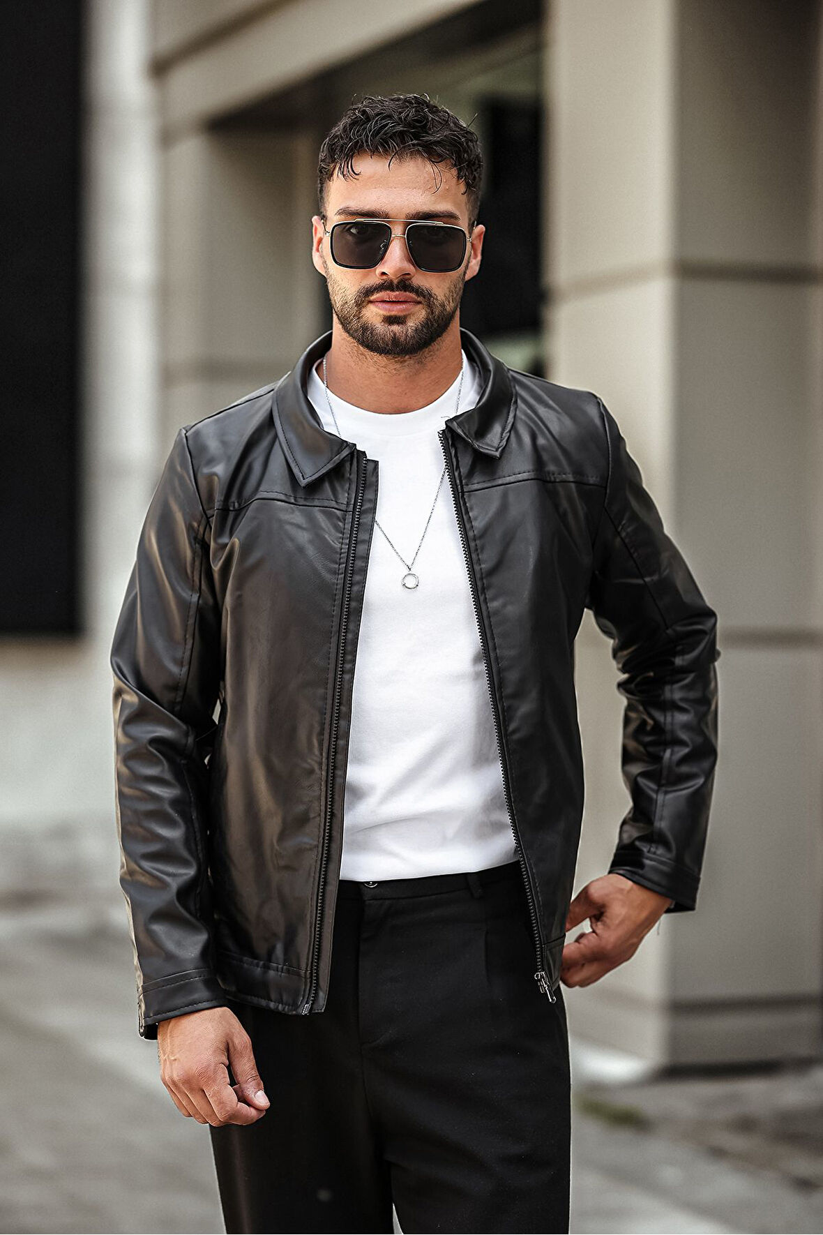 Erkek Siyah Deri Ceket