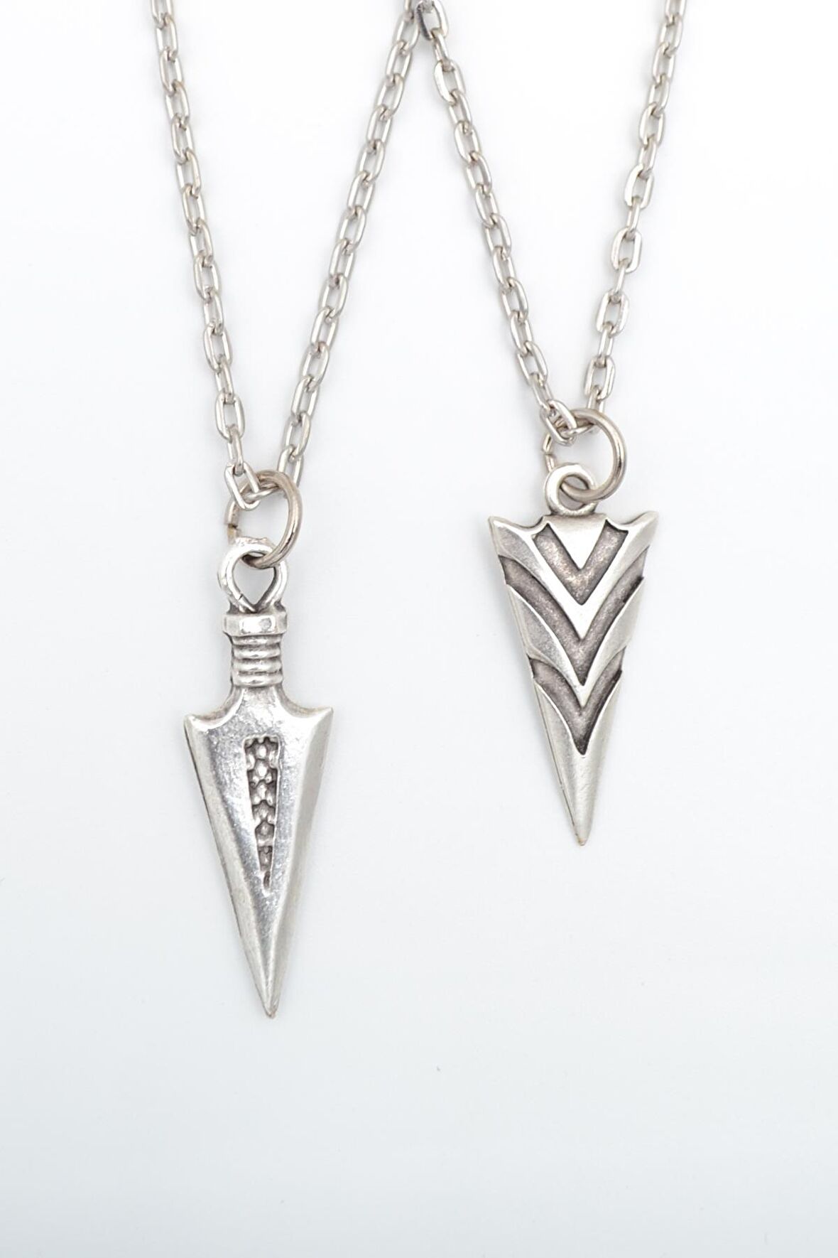 2'li Triagle Ok Ucu - Desenli Erkek Kadın Kolye Seti 925 Ayar Gümüş Kaplama