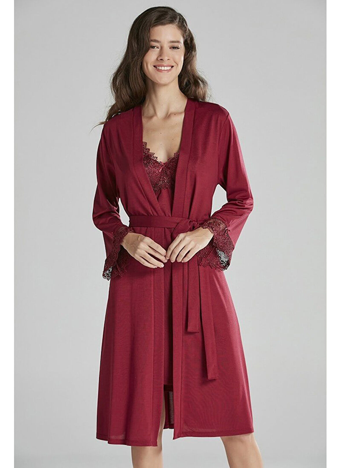 Pierre Cardin 5040 6'lı Modal Gecelik Sabahlık Çeyiz Seti Bordo