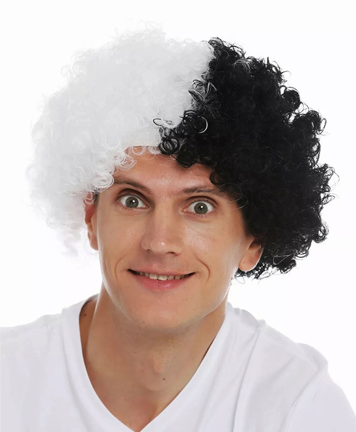 Siyah Beyaz Kıvırcık Afro Bonus Taraftar Peruğu 