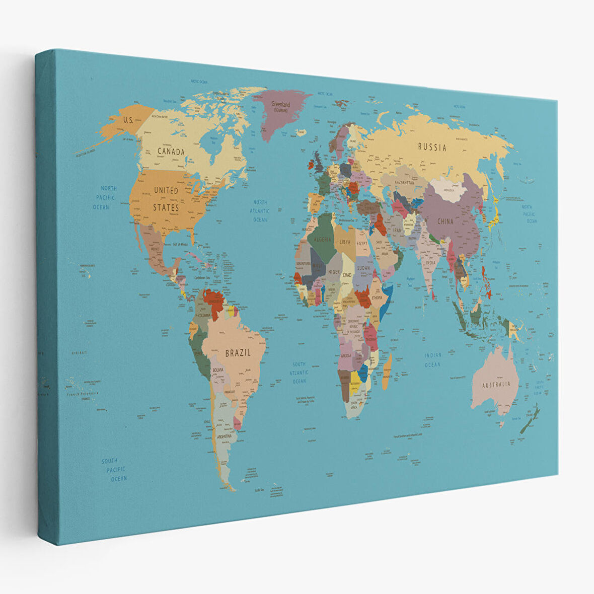 Harita Sepeti Dekoratif Kanvas Tablo Dünya Haritası Mavi Zemin 1032