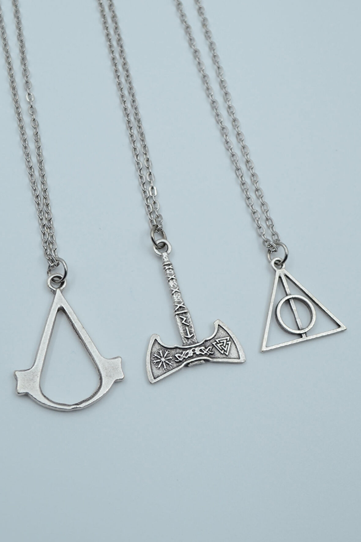 3'lü Assassin’s Creed Viking Balta Harry Potter Gümüş Kaplama Kolye Seti