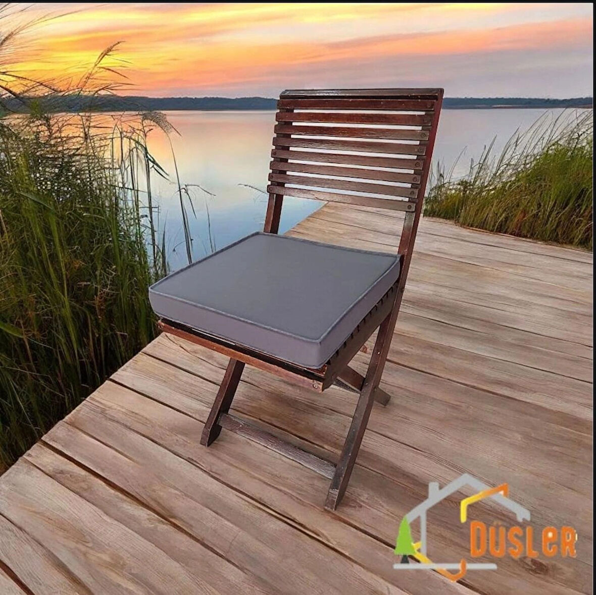 	40x40 Antrasit Gri - Antrasit Biyeli Desensiz Su ve Leke İtici Duck Kumaş Fermuarlı Bağcıklı Biyeli Sandalye Minderi 5 cm