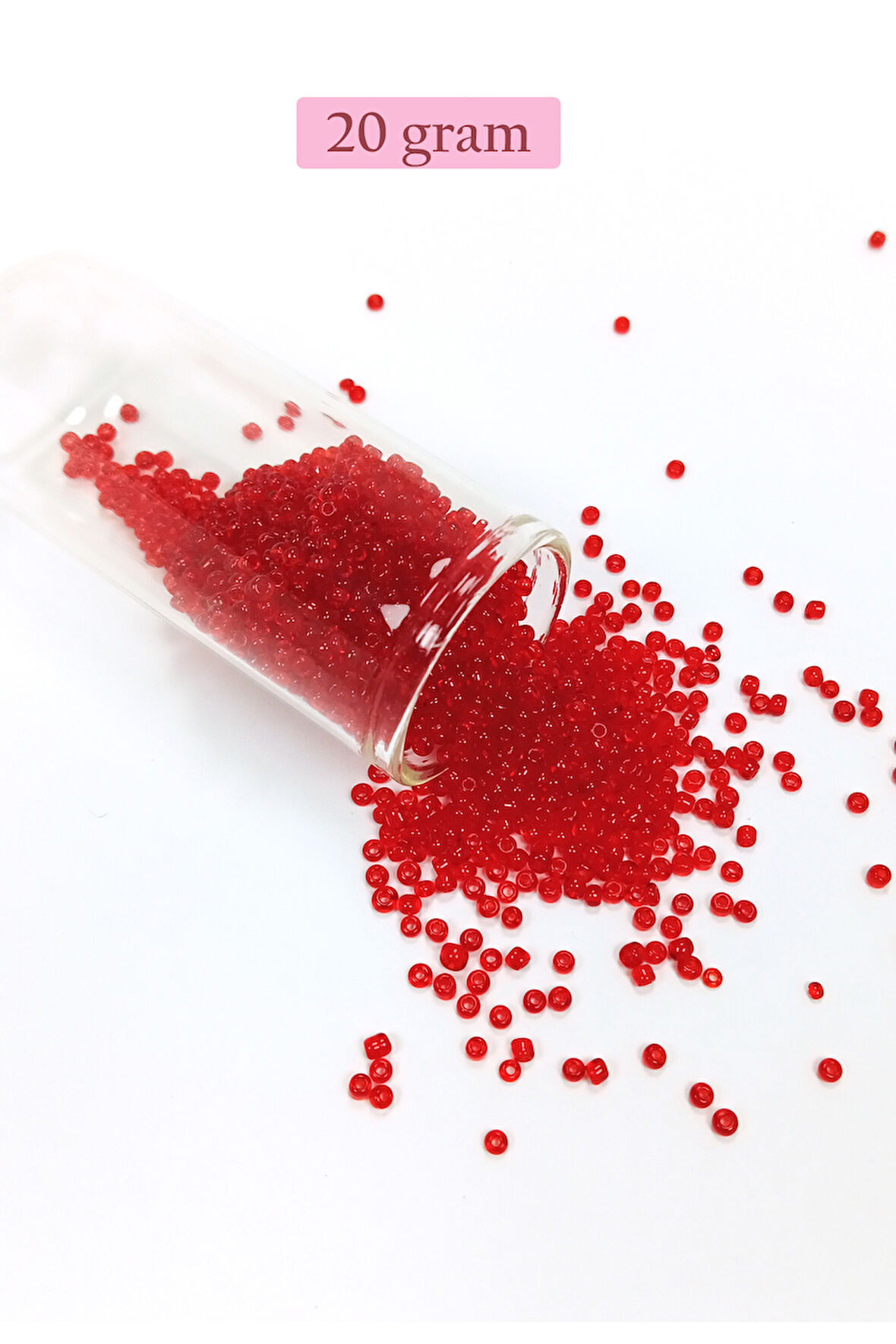 Dökme Cam Kum Boncuk (11/0) 2 mm - 20 Gram -  Şeffaf Kırmızı - BNC021