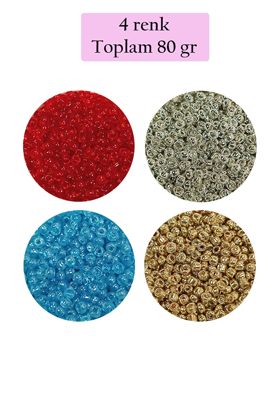 Dökme Cam Kum Boncuk (11/0) 2 mm - 4 Renk - Toplam 80 Gram -  BNC404