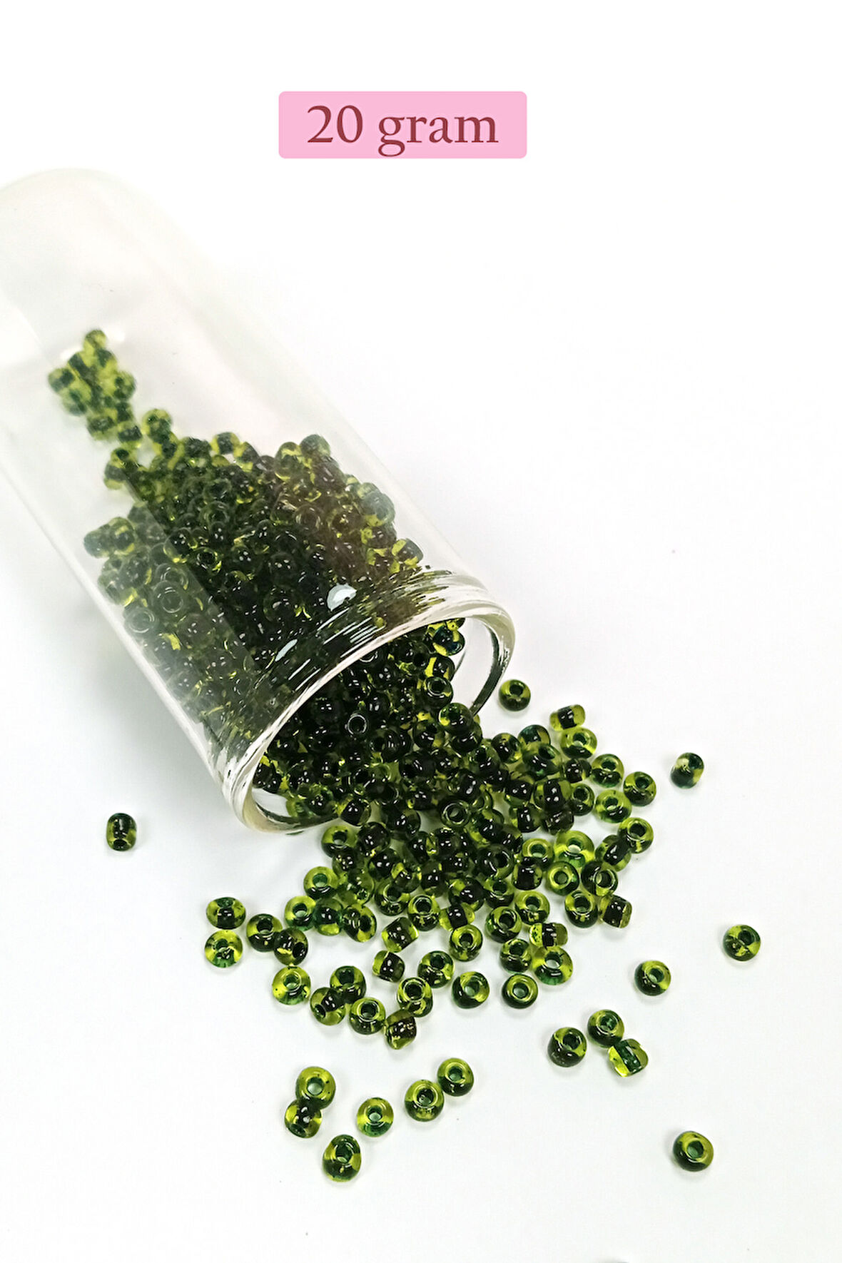 Dökme Cam Kum Boncuk (8/0) 3 mm - 20 Gram - Şeffaf Yeşil Siyah - BNC179