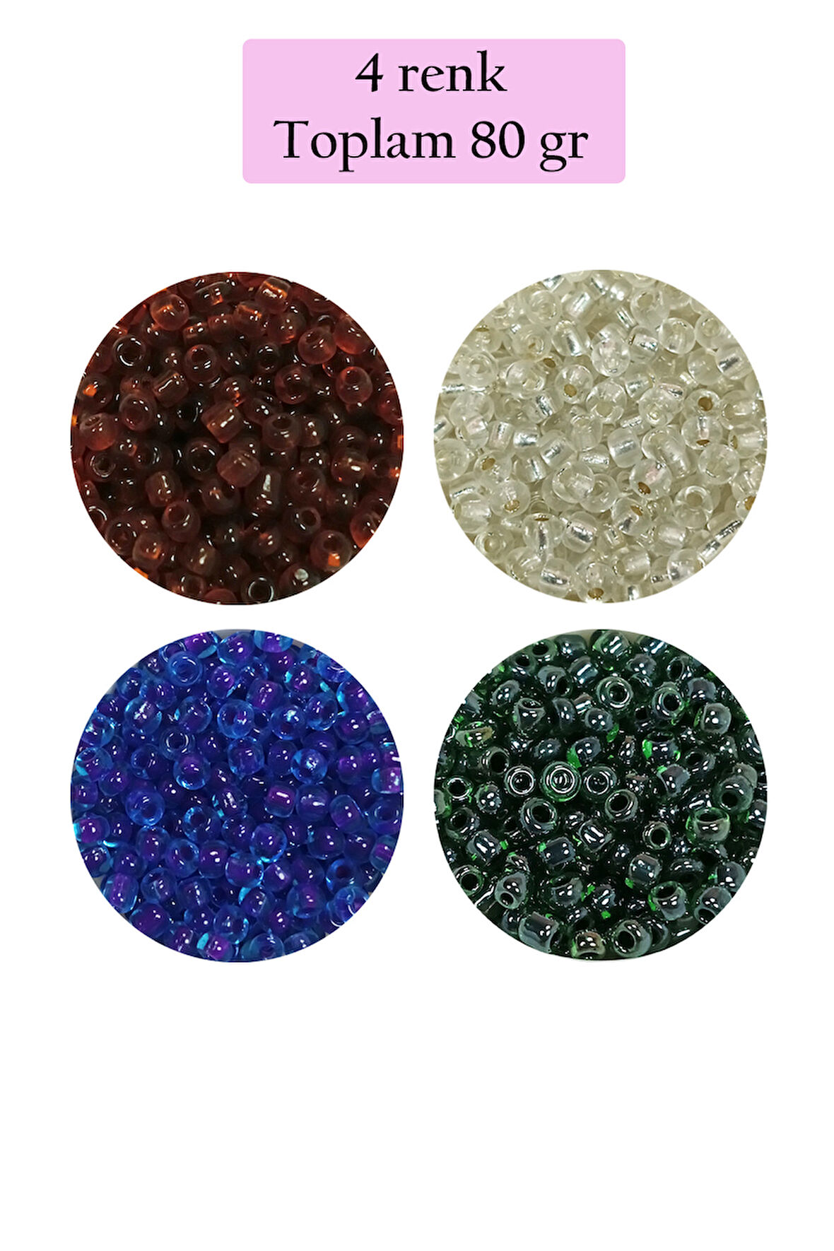 Dökme Cam Kum Boncuk (8/0) 3 mm - 4 Renk - Toplam 80 Gram - BNC420