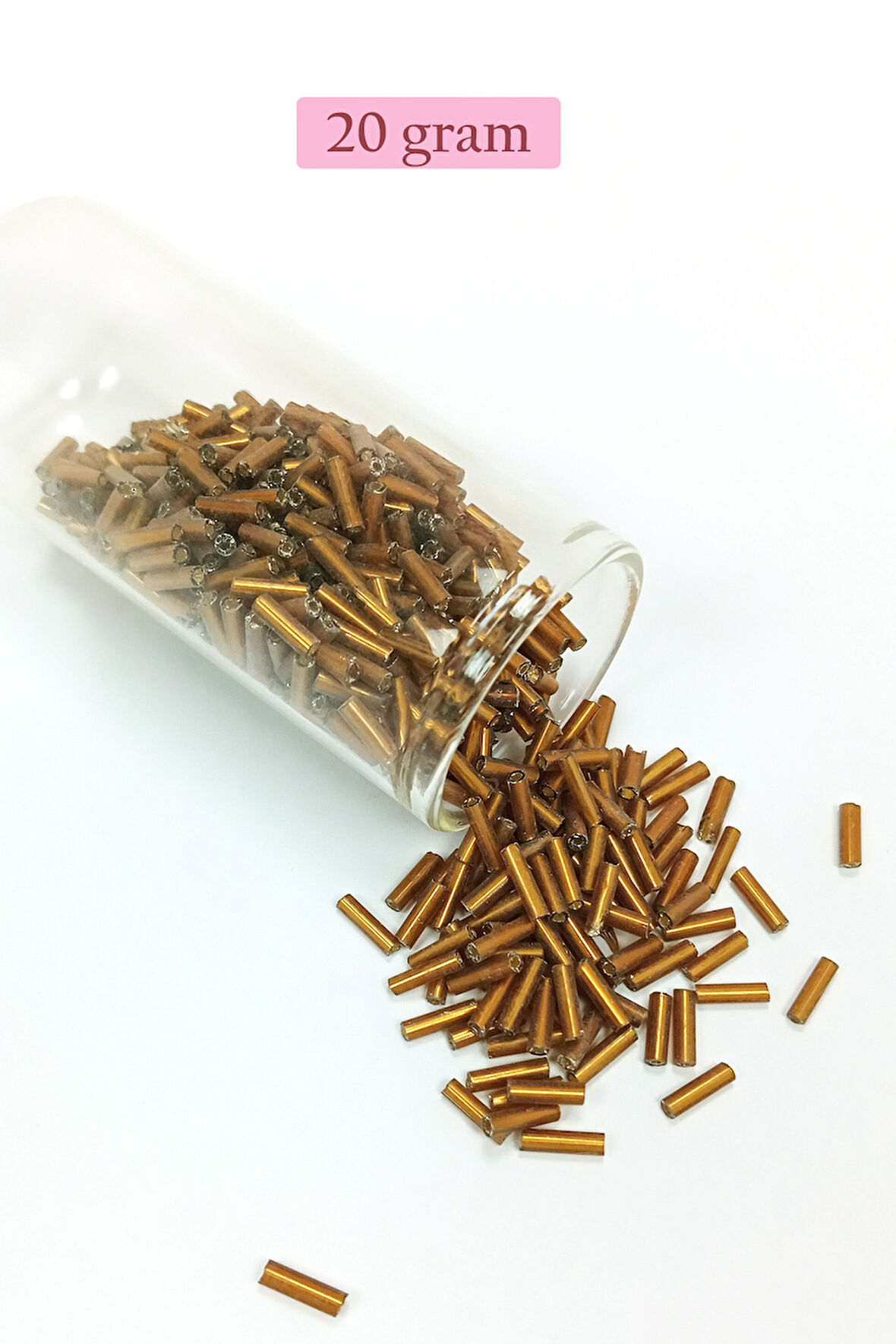 Uzun Boru Kesme Boncuk Çap 2mm Uzunluk 10 mm - 20 Gram - Gold - BNC248