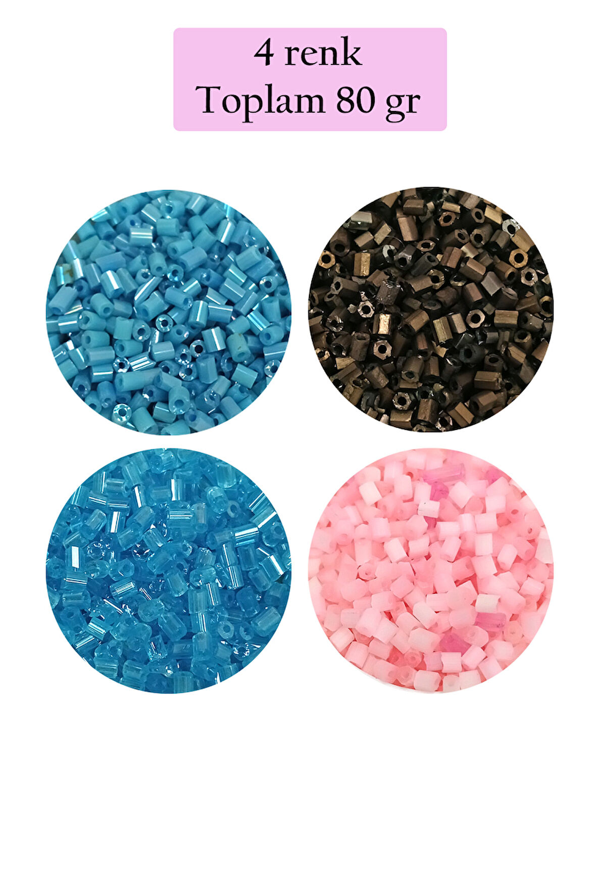 Kesme Cam Boncuk 2mm - 4 Renk - Toplam 80 Gram - BNC446