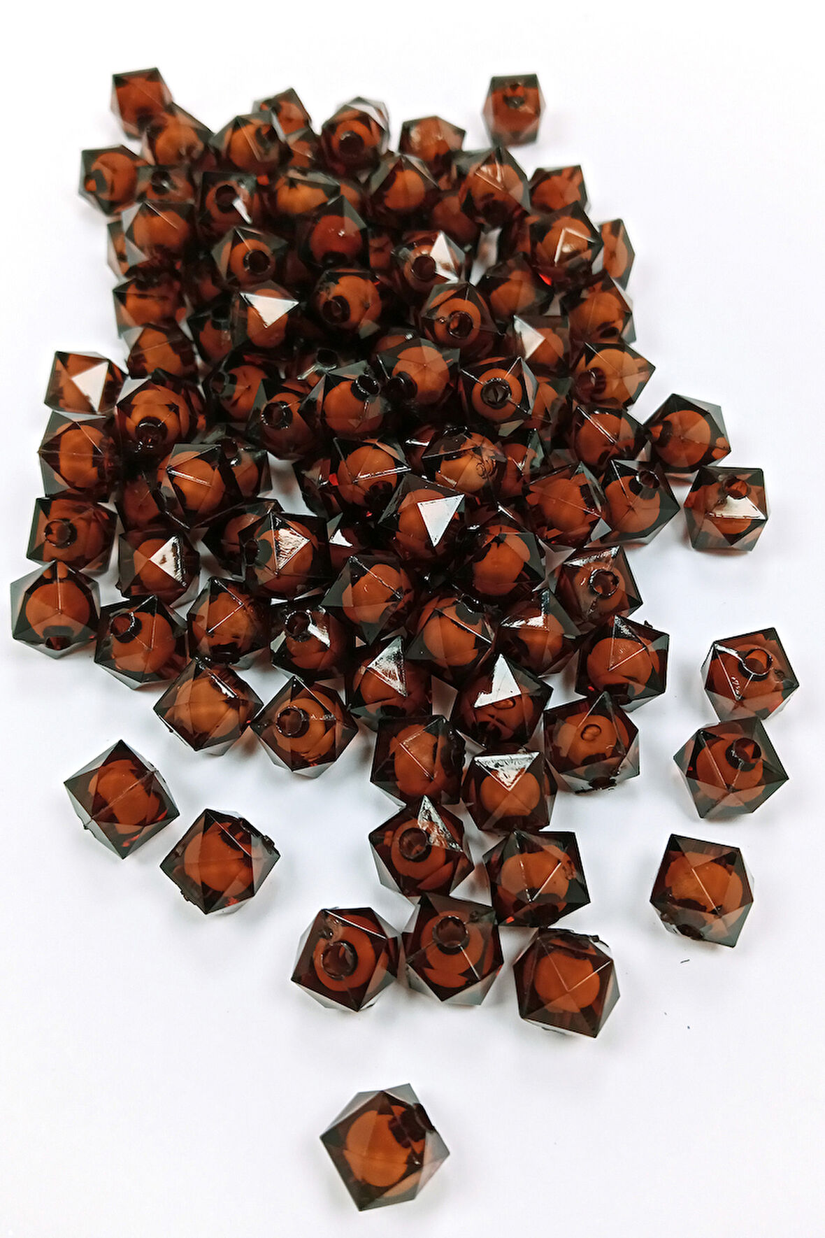 Küp Boncuk İçten Boncuklu Bileklik Çanta Boncuğu 10 mm 50 gr Kahverengi - BNC455