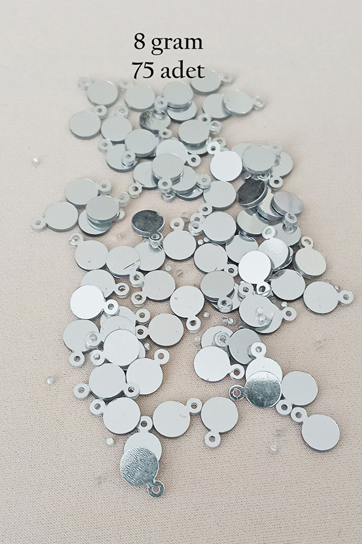 Oya Abiye Bileklik Kolye Pleksi Metalik Plastik Pul Gümüş Renk 8 gram 75 adet - BNC520