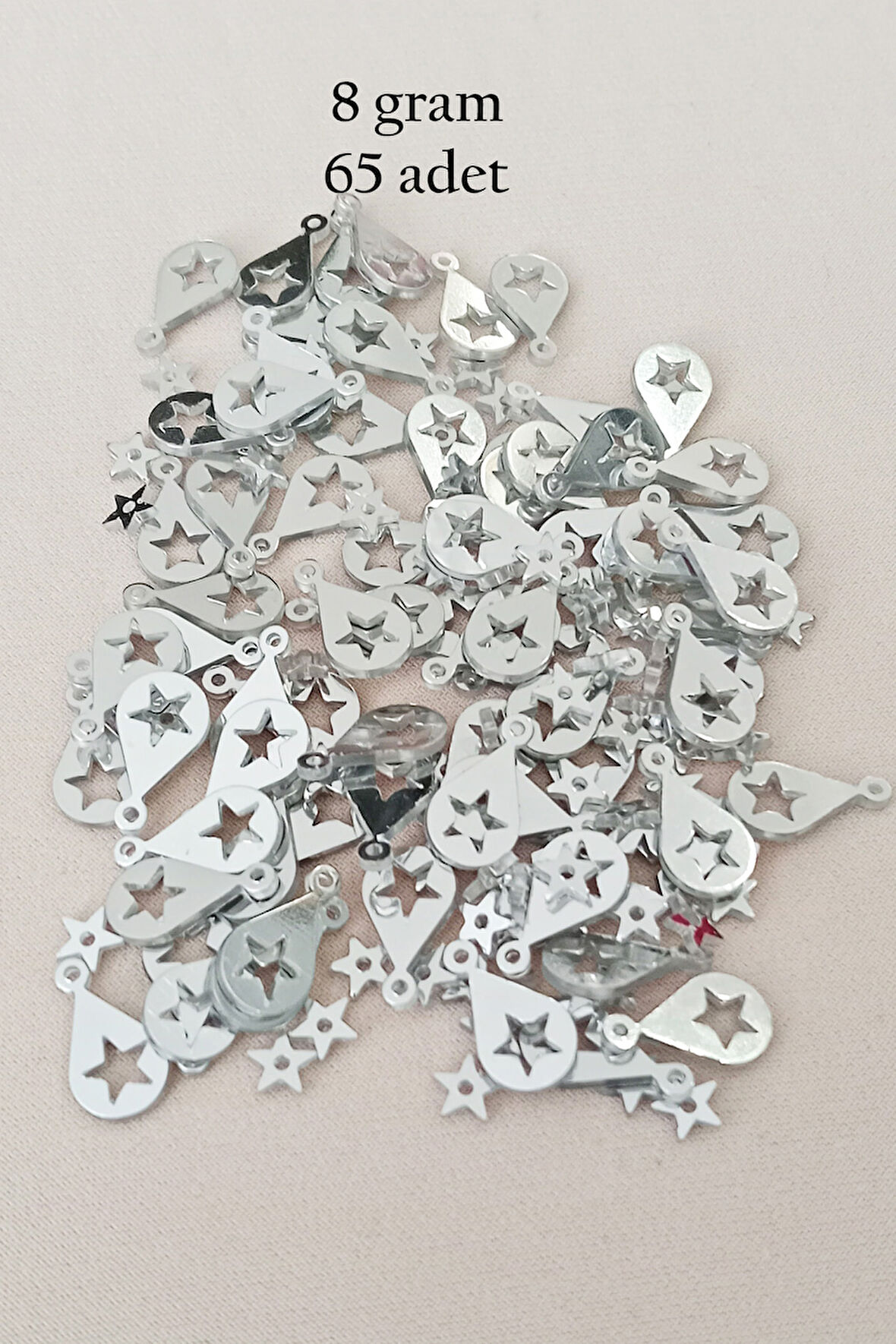 Oya Abiye Bileklik Kolye Pleksi Metalik Plastik Pul Gümüş Renk 8 gram 65 adet - BNC521