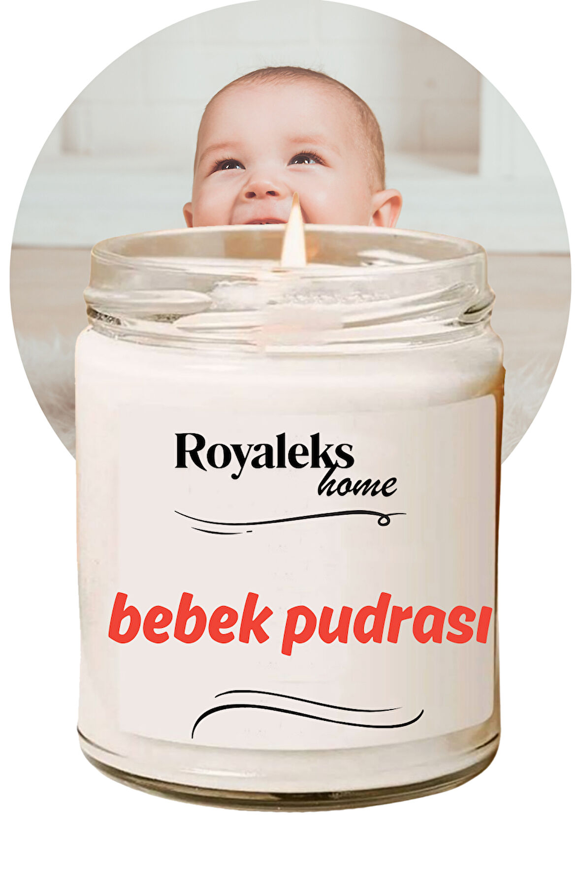 Doğal Özel Seri Kokulu Dekoratif Kavanoz Mum 210 cc - Bebek Pudrası - RYL