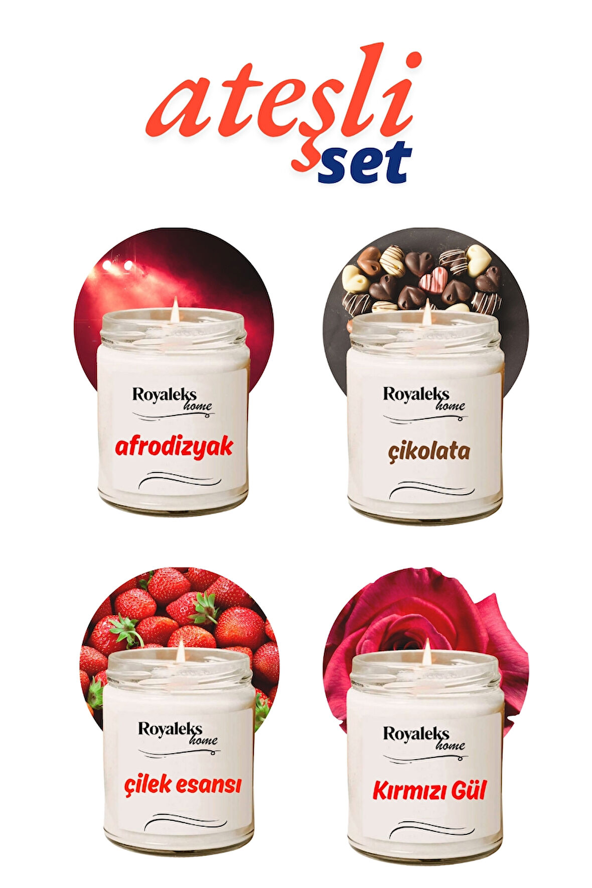 4 Adet Doğal Özel Seri Kokulu Dekoratif Kavanoz Mum 4X210 cc - Ateşli Set - RYL