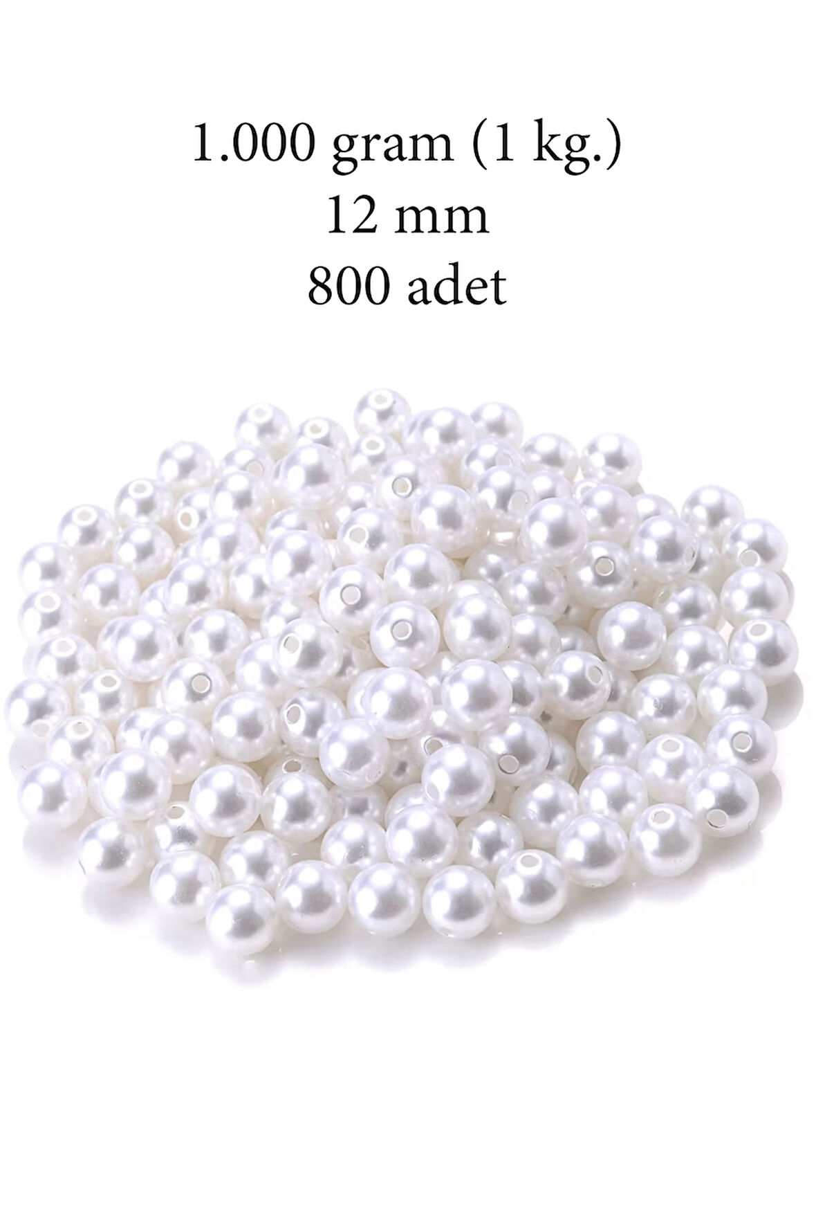 1.000 gram (1 kg.) 12mm Beyaz Renk Plastik İnci Boncuk Çanta ve Takı Yapım Boncuğu (~800 adet)