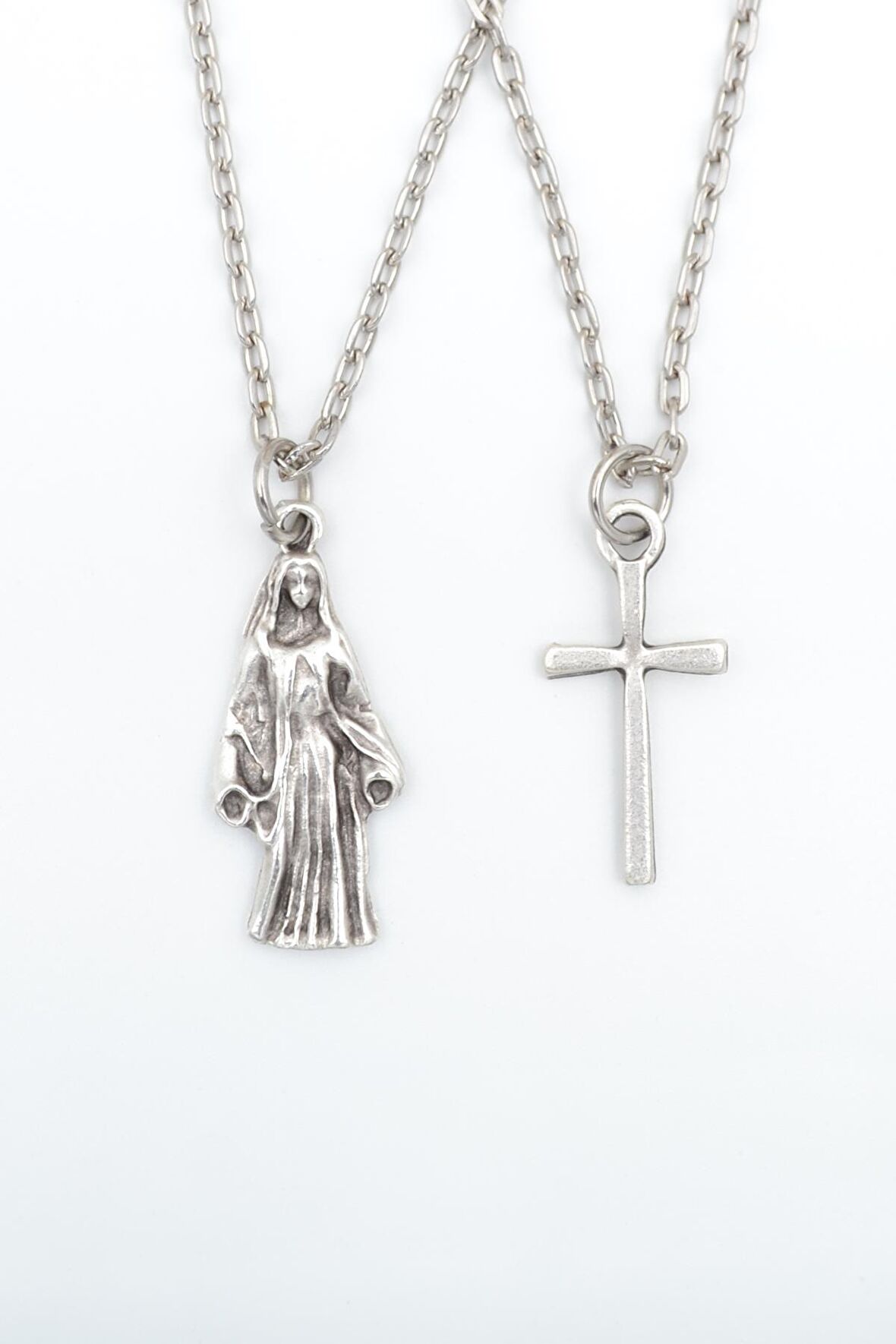2'li Meryem Ana - Minimal Haç Erkek Kadın Kolye Seti 925 Ayar Gümüş Kaplama
