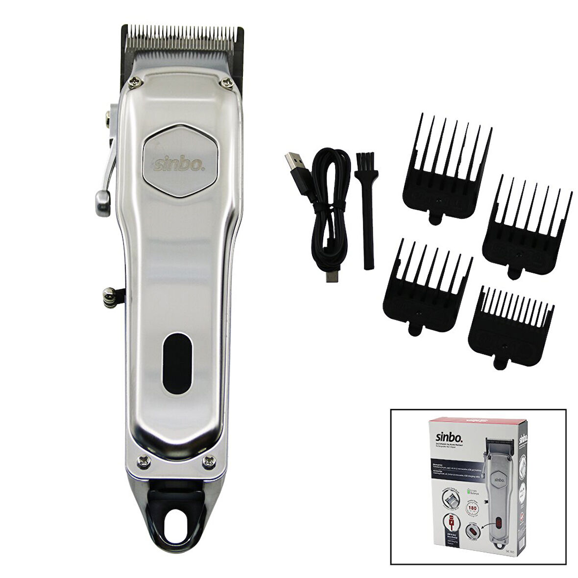 USB ŞARJLI - DİJİTAL GÖSTERGE  SAÇ - SAKAL KESME TRAŞ MAKİNESİ  ÇELİK GÖVDE - KOLLU TARAK AYARI SHC-1905 