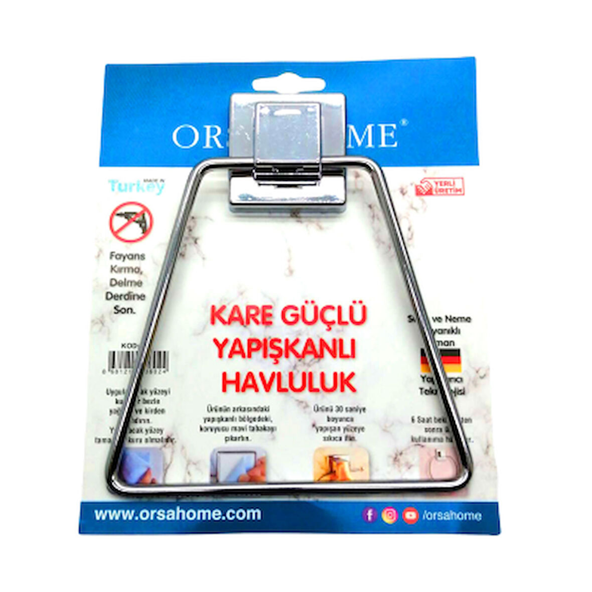 YAPIŞKANLI KARE ASKILI ÜÇGEN - METAL HAVLULUK ASKI 