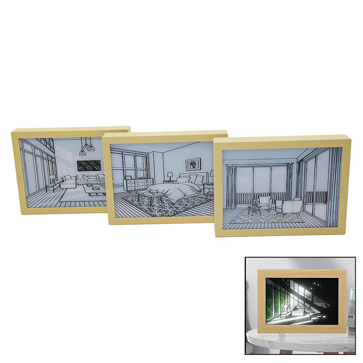 3 BOYUTLU - 15X20CM LED IŞIKLI MİNİ TABLO USB BAĞLANTILI - AYAR ANAHTARLI 