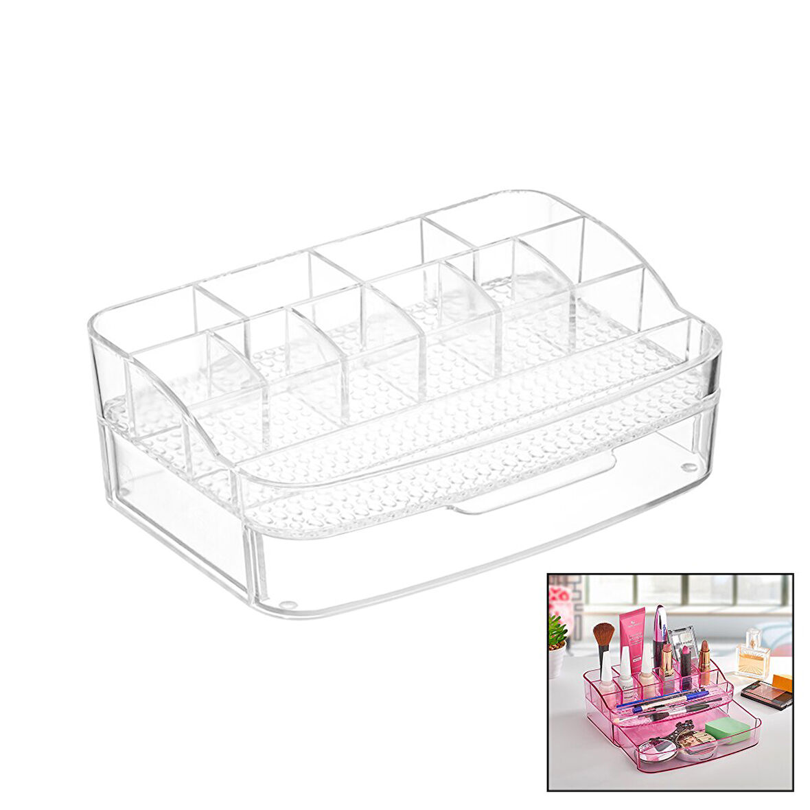 MAKYAJ ORGANİZERİ ÇEKMECELİ - 12 BÖLMELİ=2+ 4+ 6 - KRİSTAL PLASTİK 