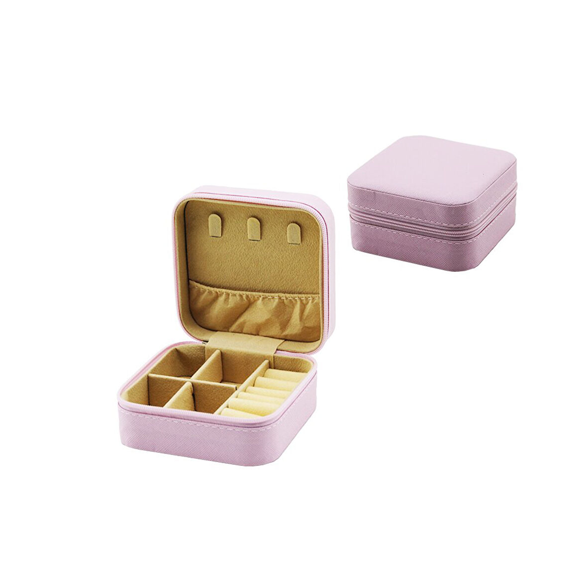 MİNİ FERMUARLI TAKI KUTUSU - ÇANTA SUNİ DERİ 4 BÖLME+6 YÜZÜKLÜK+3 KÜPELİK+FİLE =10X10CM - Y:5CM 