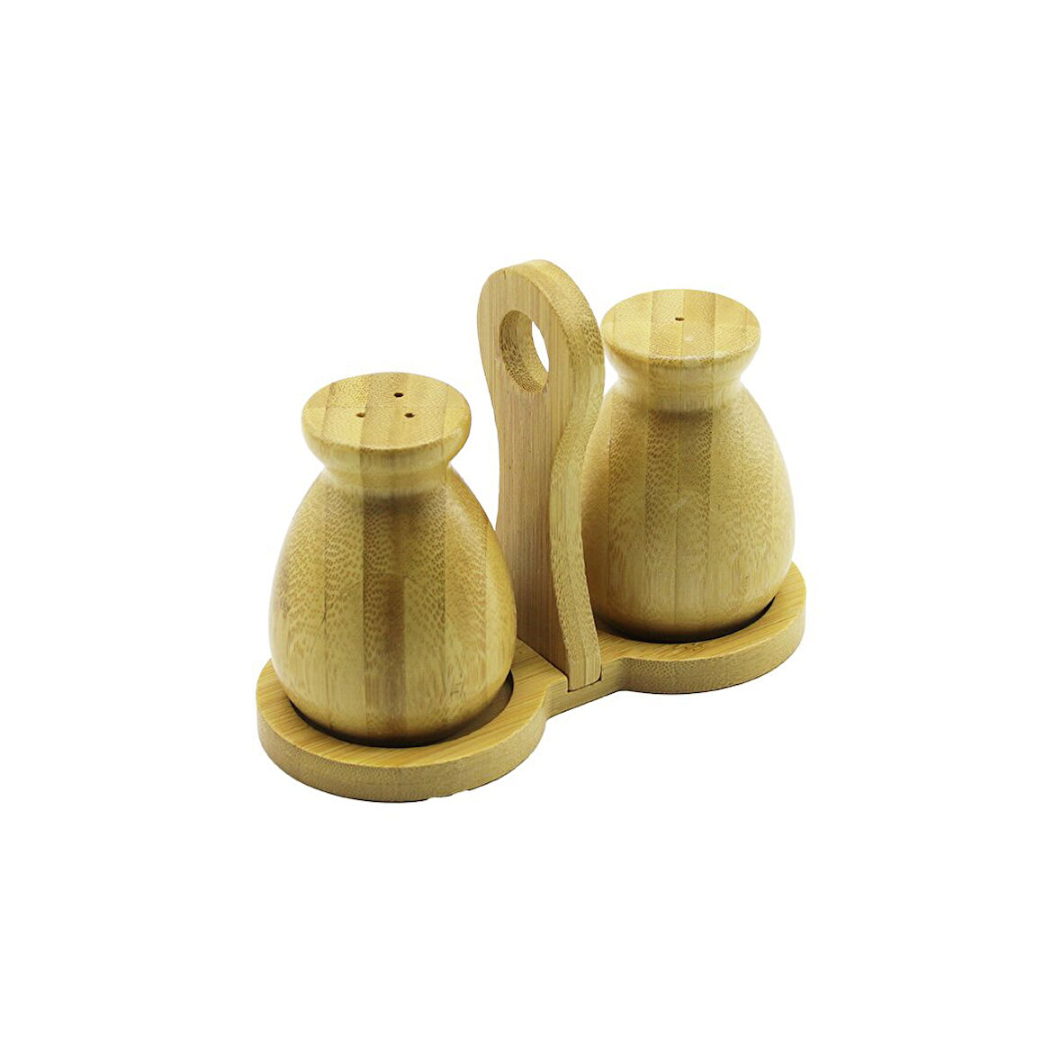 2 PCS - ŞİŞE MODELİ AHŞAP BAMBU TUZLUK - BAHARATLIK TUTACAKLI AHŞAP STAND 