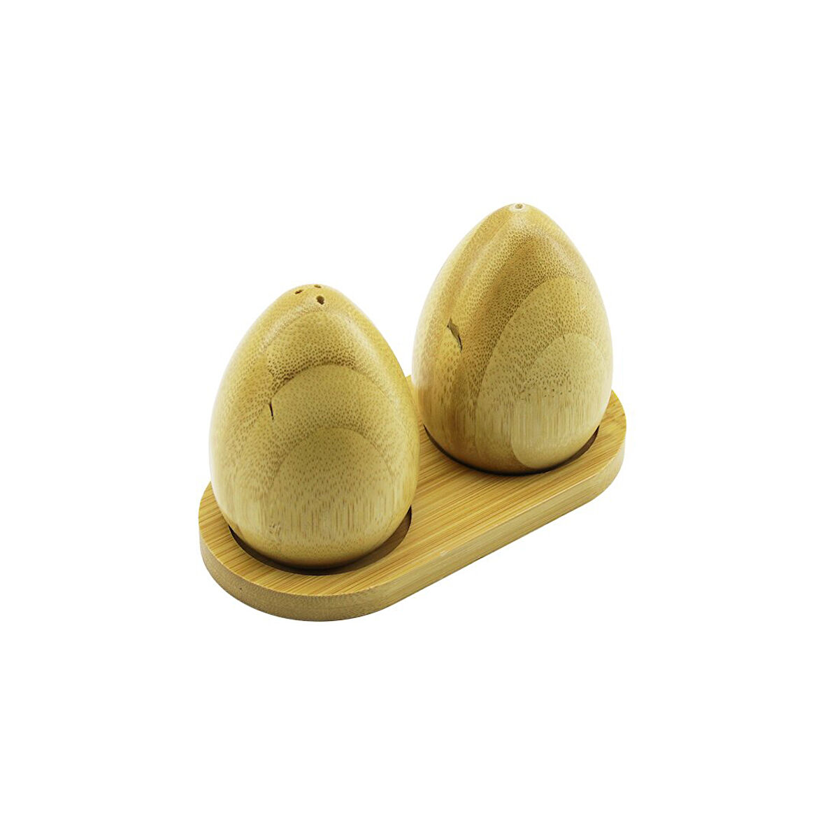 2 PCS - YUMURTA MODELİ AHŞAP BAMBU TUZLUK - BAHARATLIK AHŞAP STANDLI 