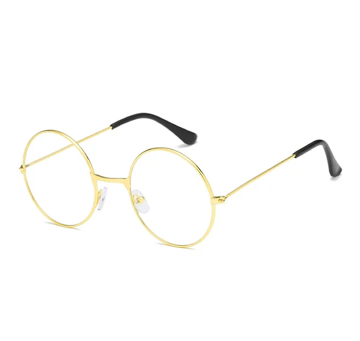 Yuvarlak Cam John Lennon Tarzı Hippi İmaj Gold Çerçeveli Şeffaf Gözlük 