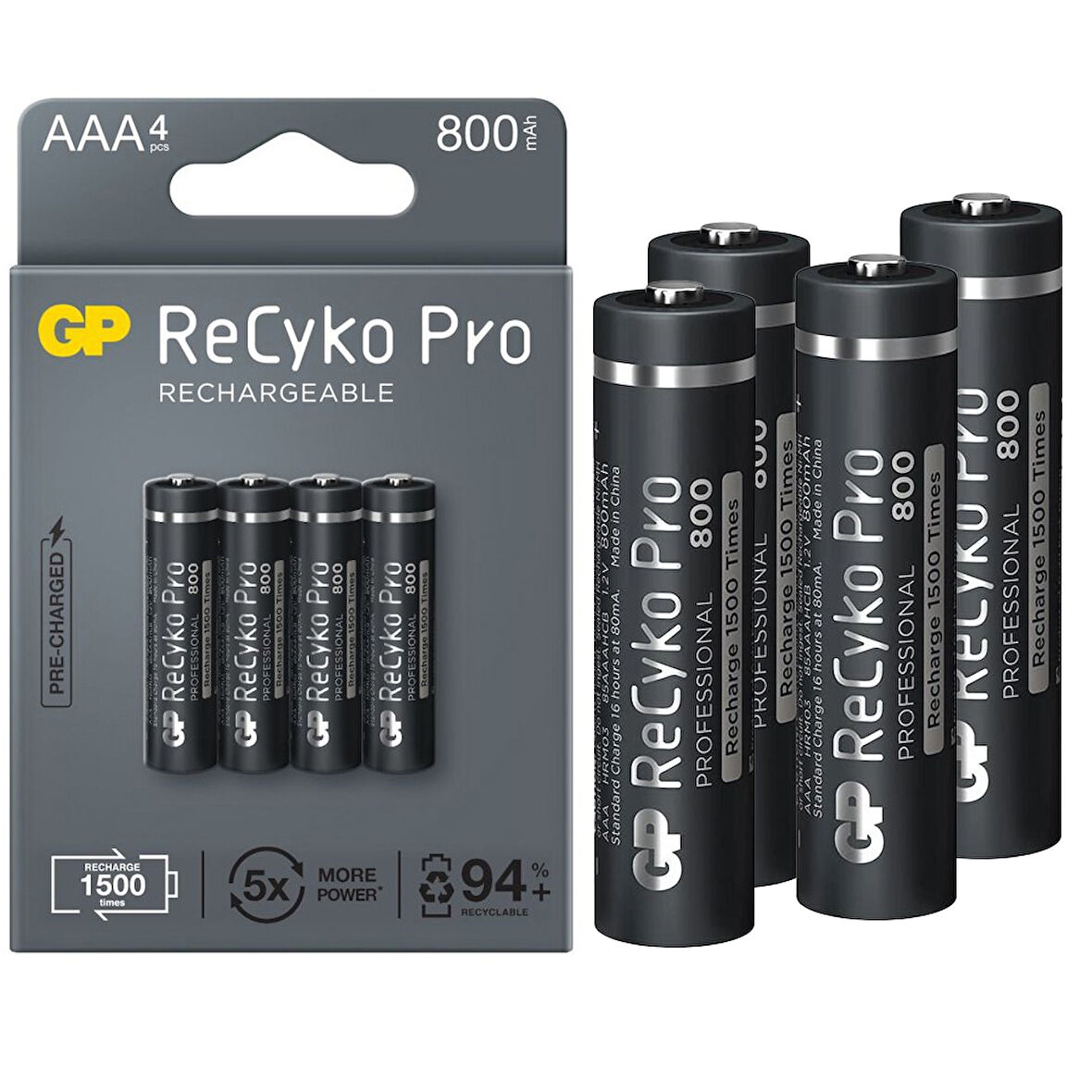 GP RECYKO PRO İNCE AAA 800 MAH ŞARJLI 4LÜ PİL GP85AAAHCB-2EB4 (GPRHCH83B205) 