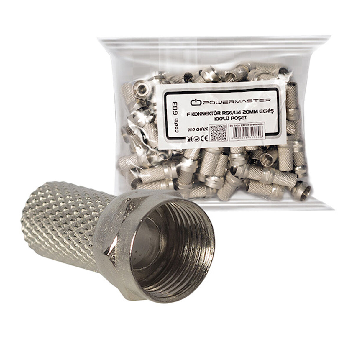 RG6/U4 18MM GENİŞ F KONNEKTÖR (100LÜ POŞET) 
