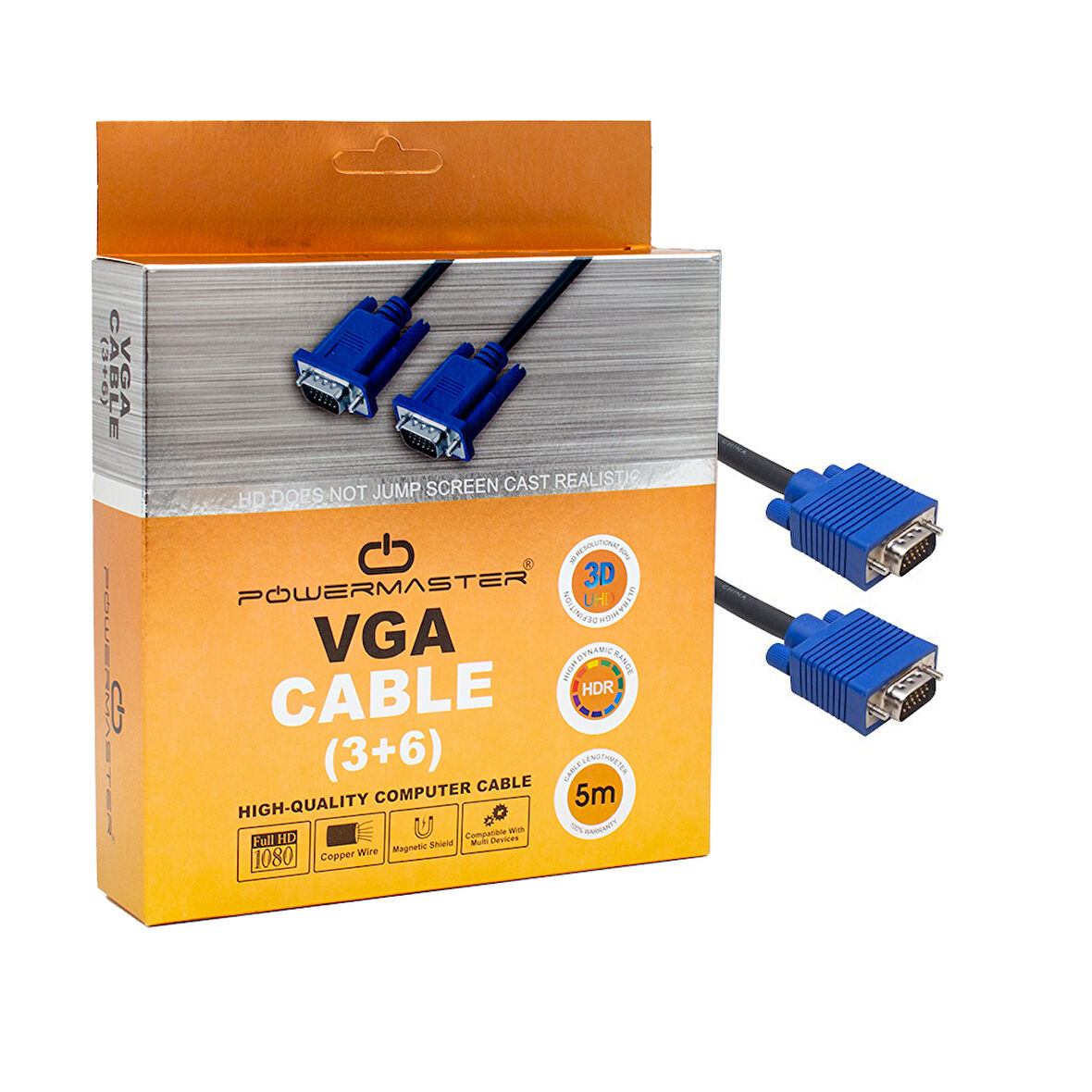 VGA KABLO 15 PİN 3+6 ERKEK/ERKEK 5M KUTULU 