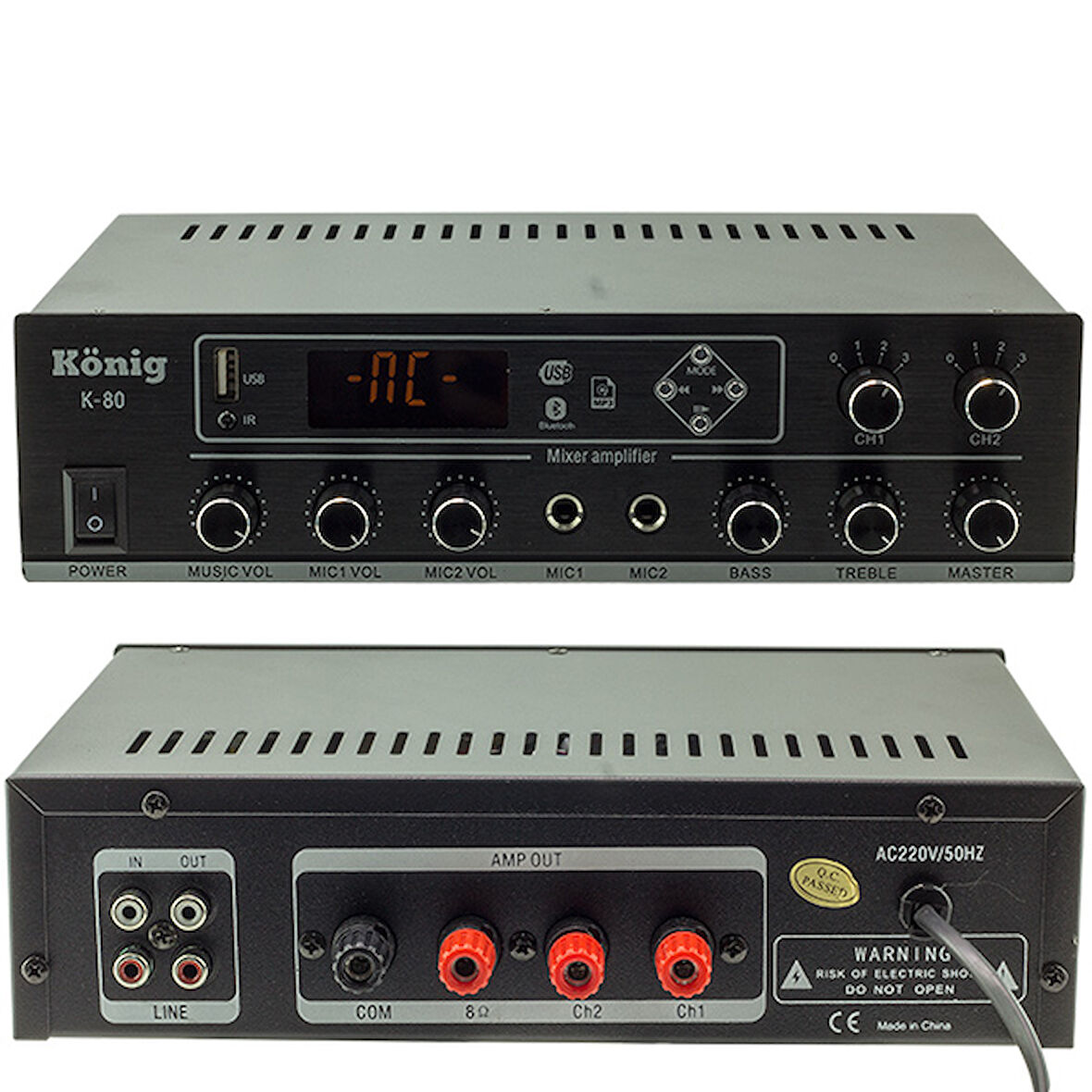 K-80 MİNİ-80W 100V/70V/4-16 OHM USB/SD/BLUETOOTH/2 BÖLGELİ 2 MİK.GİRİŞ TRAFOLU ANFİ 
