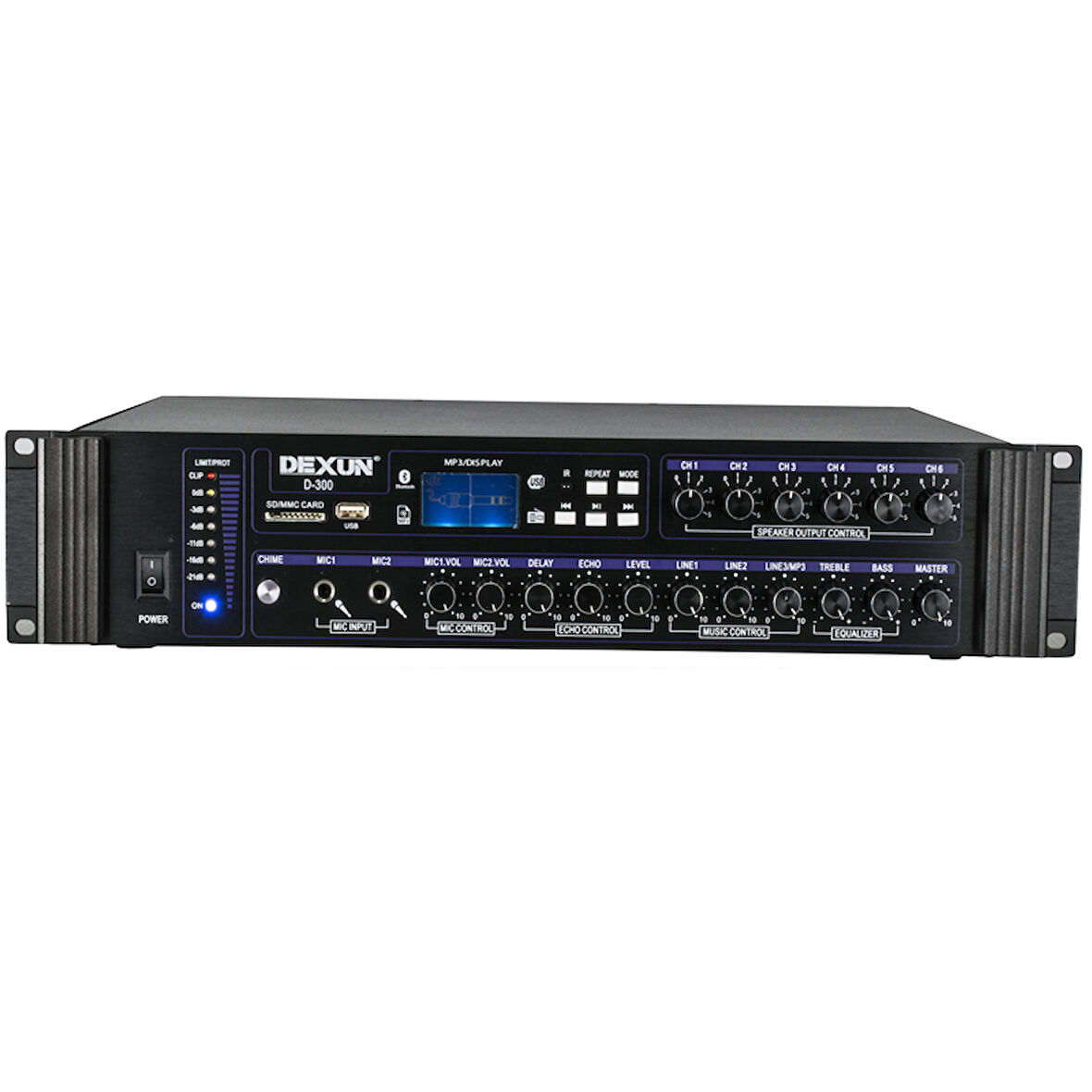 D-300 250W 6 ZONE İKİ MİK GRŞ USB-BT 4/16-70-100V HAT TRAFOLU ANFİ 