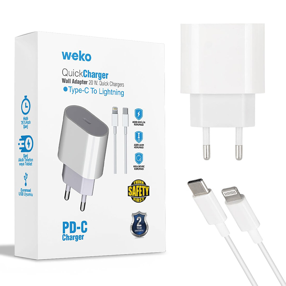 WK-21443 PD-C 20 WATT TYPE-C ŞARJ BAŞLIK ADAPTÖRÜ + TYPE-C TO LIGHTNING KABLO (NO:9) 