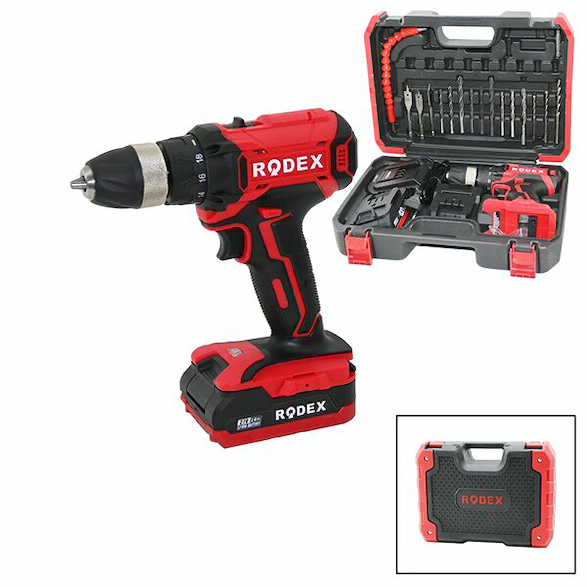 2 KADEME HIZ - VİTES ŞARJLI=ÇİFT BATARYA 17PCS UÇLU MATKAP 0-350 / 0-1350 RPM 21V/2.0A LI-ION RDX-3375A 