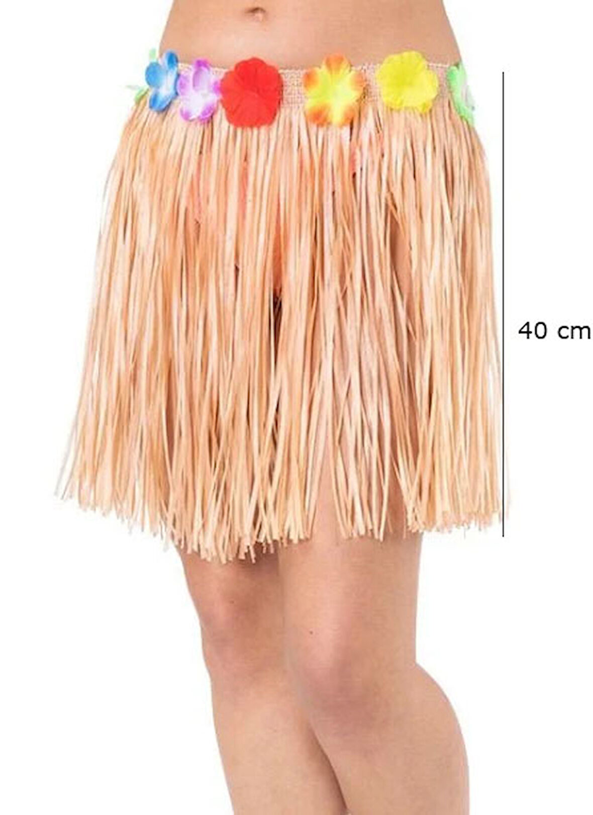 Yetişkin ve Çocuk Uyumlu Saman Renk Püsküllü Hawaii Luau Hula Etek 40 