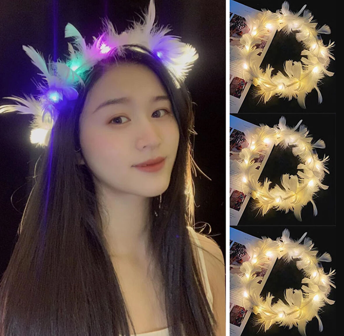 Led Işıklı Rengarenk Yanan 3 Fonksiyonlu Otrişli Parti Tacı Renkli 12x12 cm 