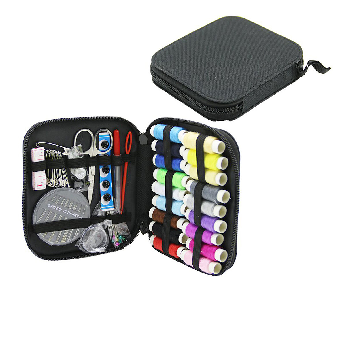 11 ÇEŞİT= 84PCS  SEYAHAT DİKİŞ SETİ  MAKAS - İĞNE - İPLİK - MEZURA DÜĞME - MERCEK VB. 