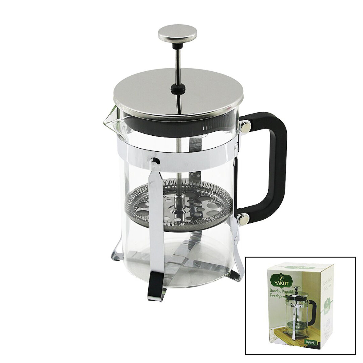 FRECHPRESS  800ML   CAM  BİTKİ SÜZGEÇİ METAL KAFES - PLASTİK SAPLI METAL KAPLAMALI PLS.KAPAK 
