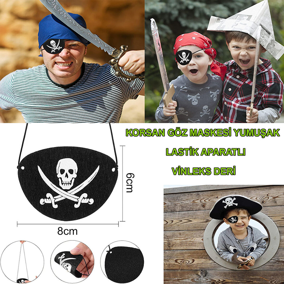 Vinleks Deri Korsan Göz Bandı Göz Maskesi Lastikli (4727)