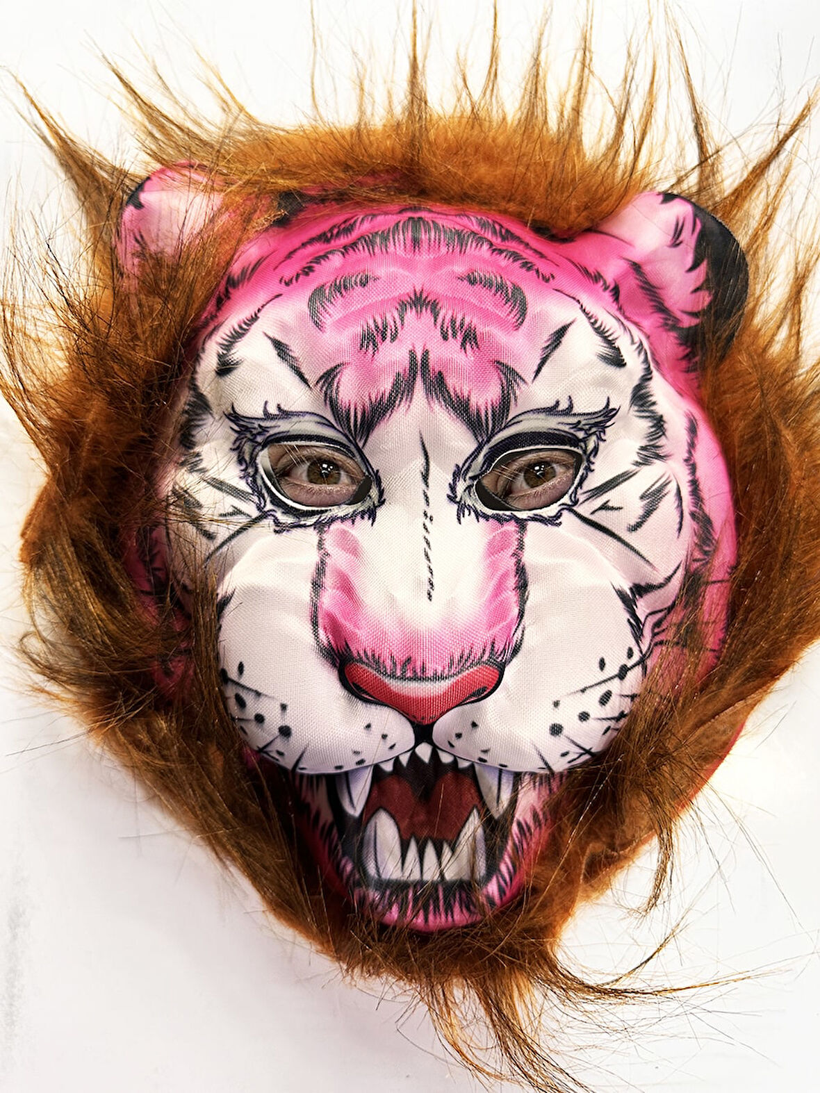 Kahverengi Saçlı Pembe Yüz Kurt Maske Kaplan Maske Mega Peluş 26 No (4727)