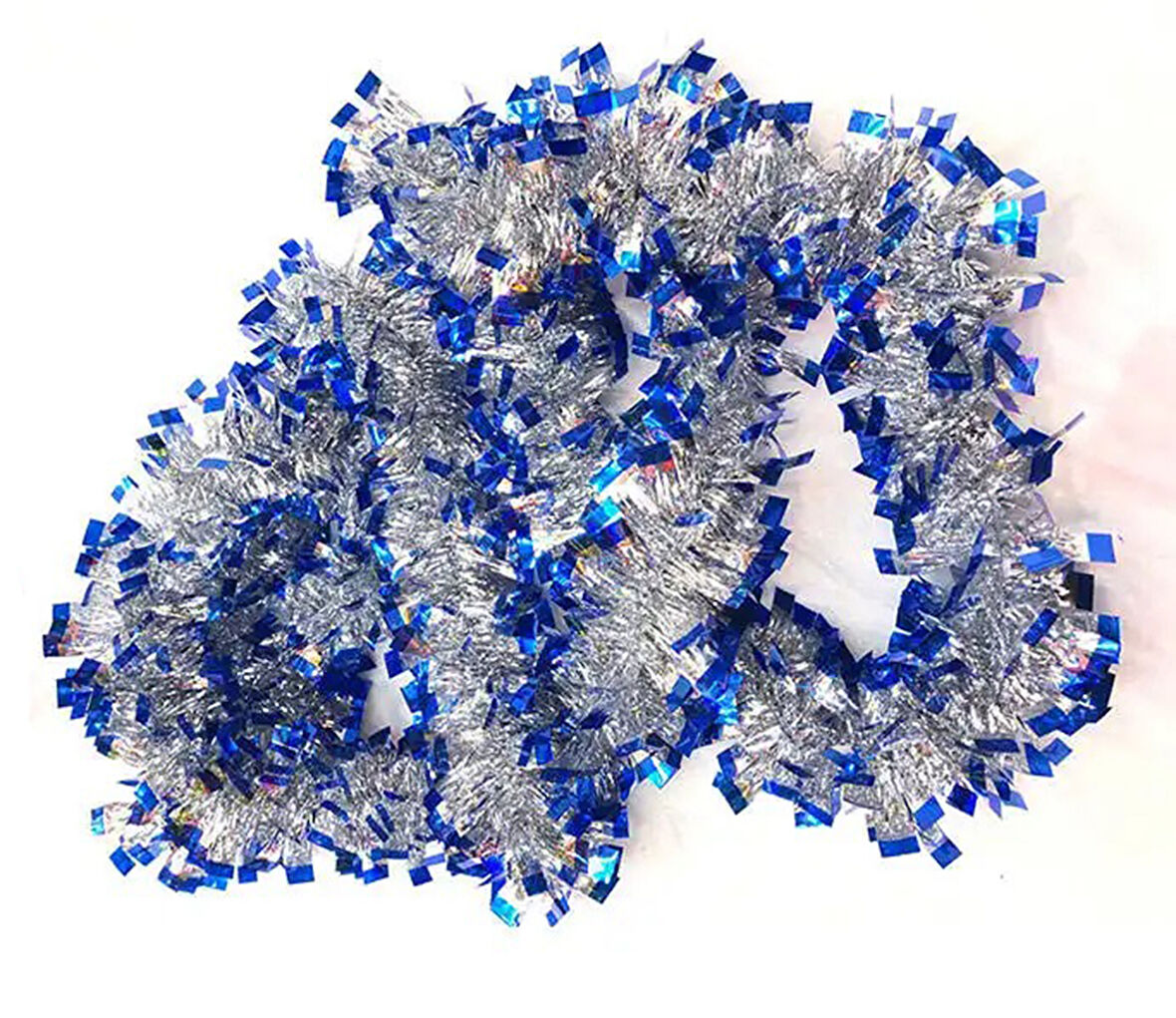 Mavi Gümüş Renk 4 cm Genişlik Garland Çift Renk Sim Süs 180 cm (4727)